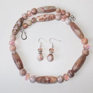 Natural Red Net Marble jewelry set (#1190)